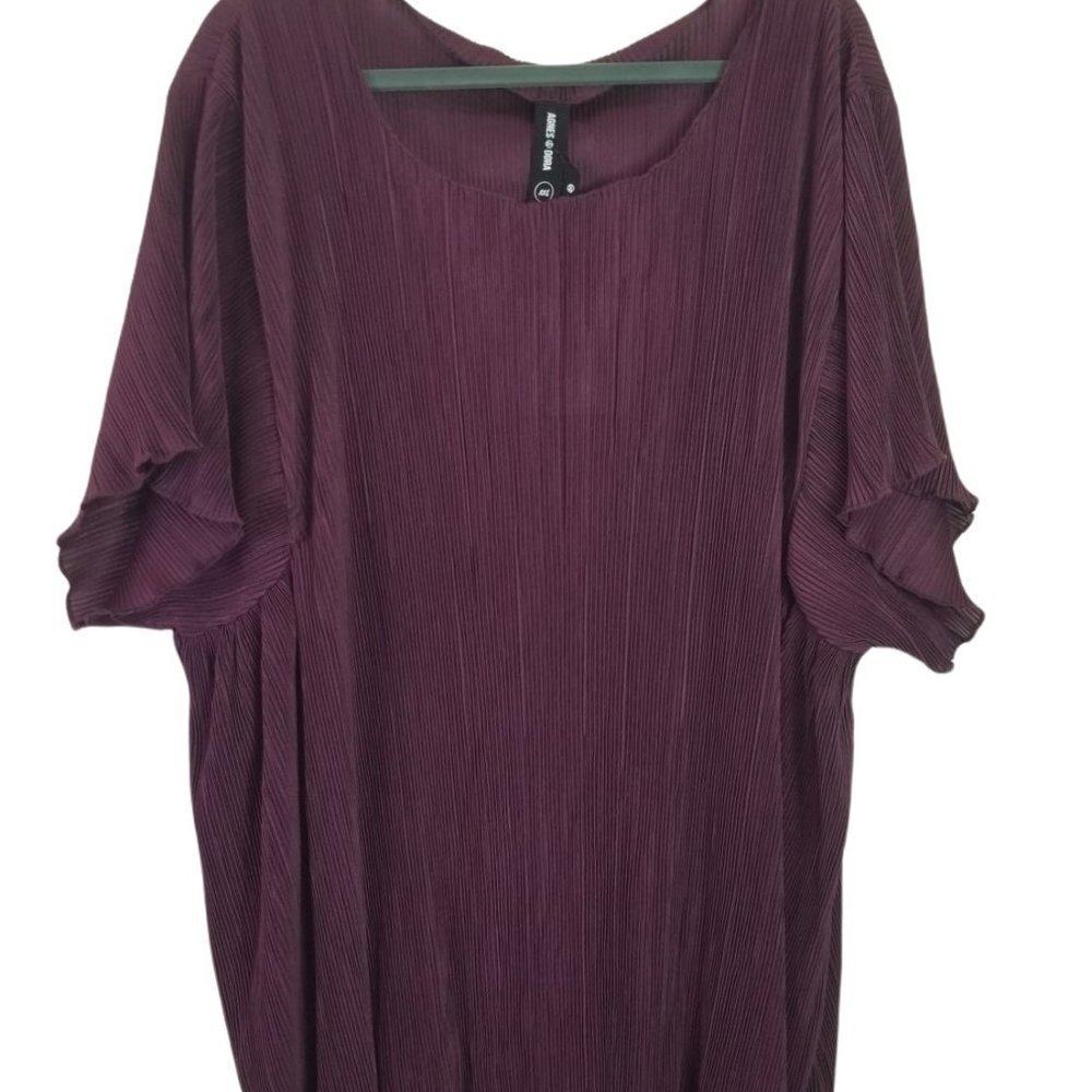 AGNES & DORA NWT Wine Color Purple Pleated Top Pullover Plus size 2X